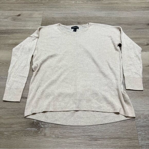 Cynthia Rowley Merino Wool Sweater Size L Oatmeal Beige Heather Pullover Womens - Picture 1 of 6